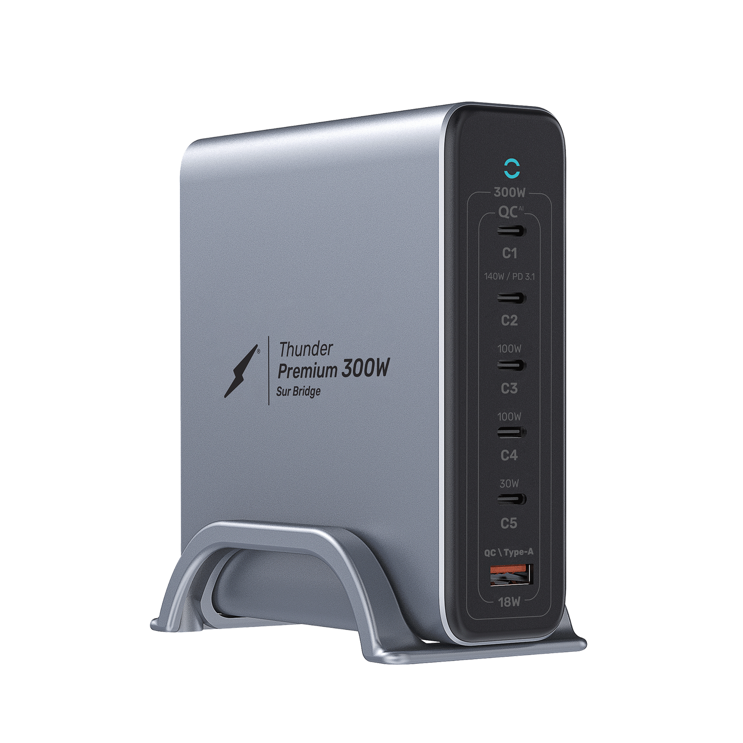 شاحن برق ثاندر-بريميوم | 300 واط - 6 منافذ | نسخة "Sur Bridge" - بتقنية GaNext