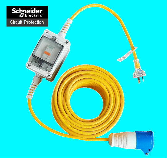Adaptor cable 25M, 16-amp installation to 10-amp outlet, weatherproof