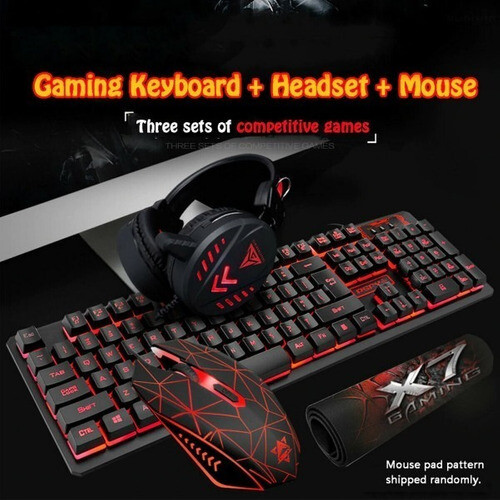 Combo Gamer Teclado+mouse+auriculares+pad, Color del teclado: Rojo