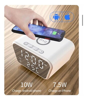 Reloj Cargador Celular Alarma Temperatura Mesa Digital Blanc