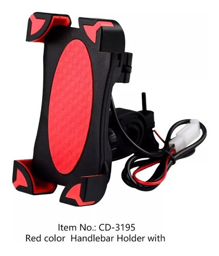 Soporte De Celular Para Moto O Bici Cargador 5v Y Usb Rojo