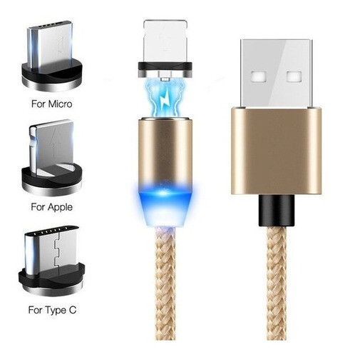 Cable Cargador Magnético 3 Puntas - Tipo C, Micro USB y iPhone