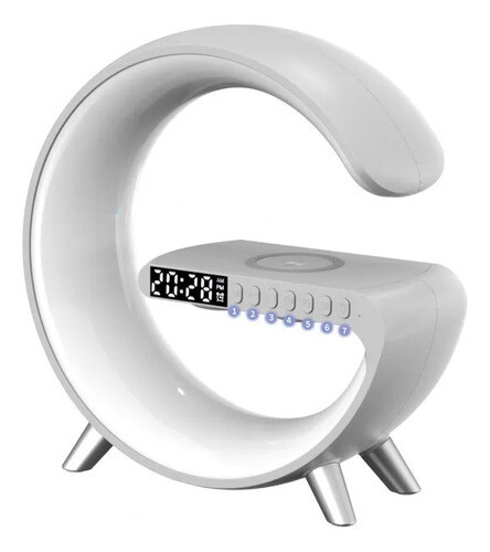 Soporte Parlante Reloj Cargador Inalambrico Colores RGB LED, Color: Blanco