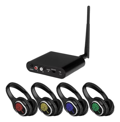 Kit Fiesta Silenciosa UHF + 10 Auriculares, Color: Negro, Color de la luz: Azul