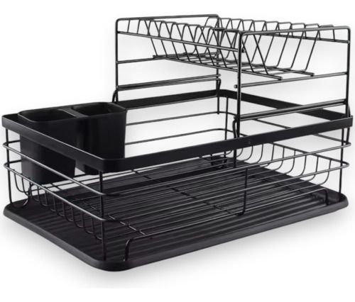 Escurridor Organizador Con Cubiertero 11 Platos, Color: Negro