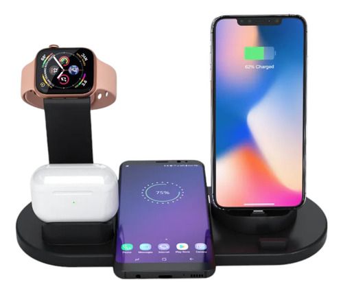 Cargador 4 En 1 Multifuncion Celular Auriculares Smartwatch, Color: Negro