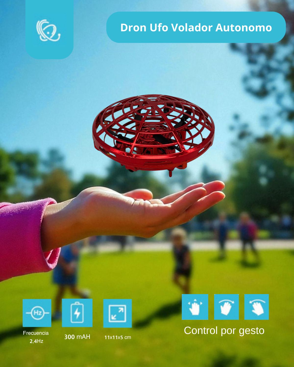 Dron UFO Volador Autónomo Sensor Movimiento, Color: Rojo