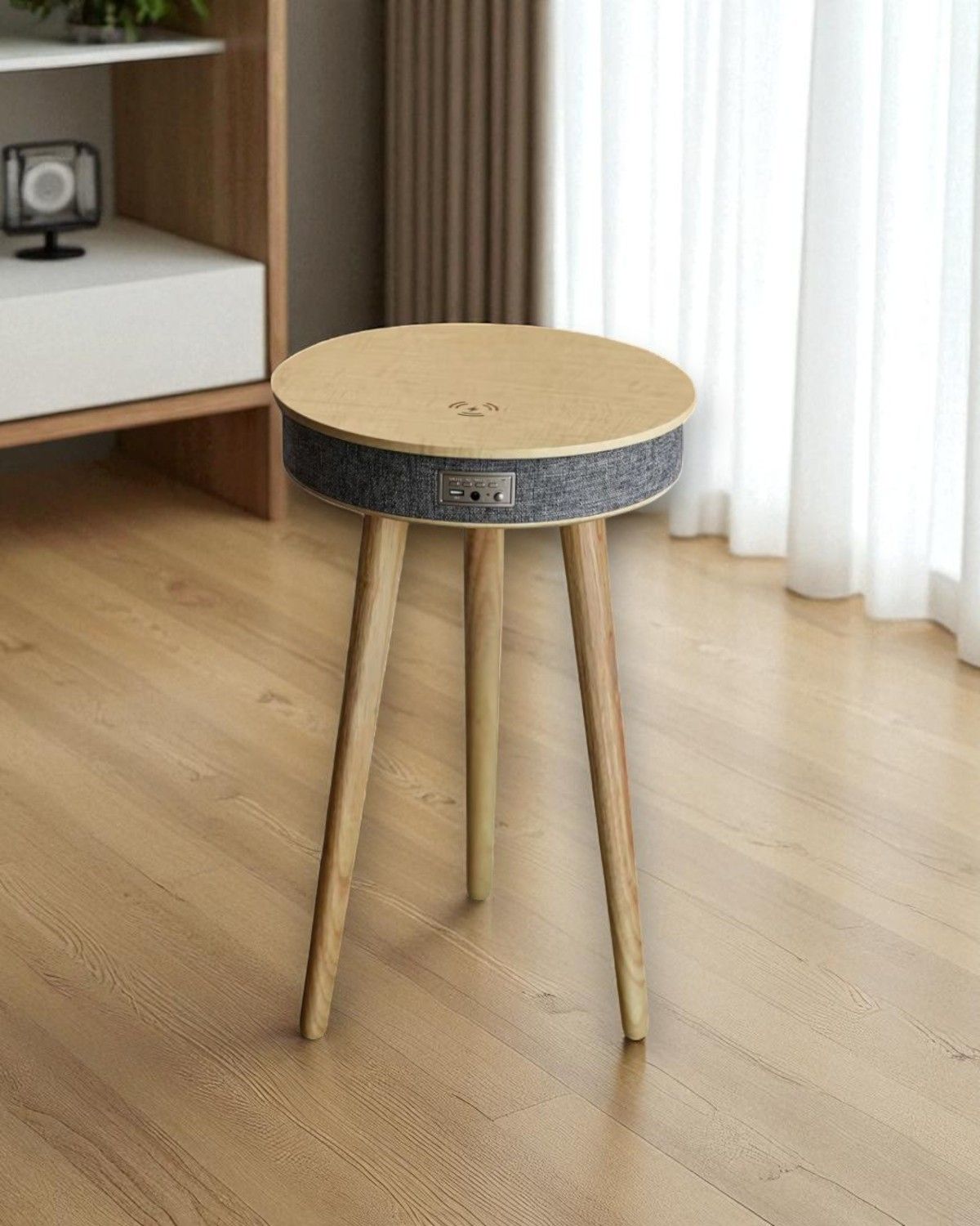 Mesa Parlante Inalámbrica Bluetooth con Carga para Celular, Color: Marrón claro