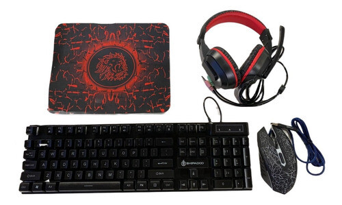 Combo Gamer Auriculares Teclado Mouse Y Mousepad, Color del teclado: Negro