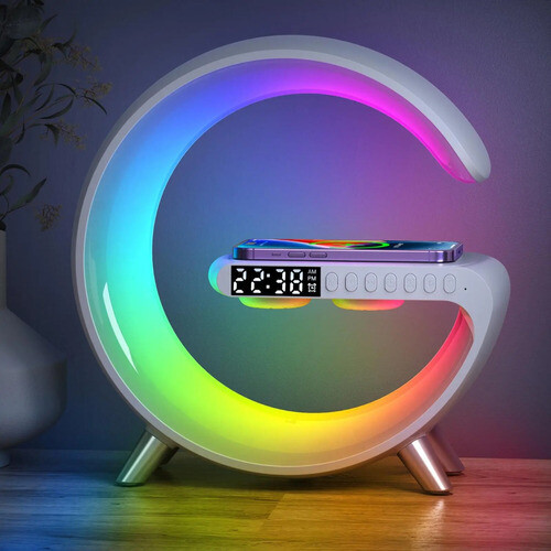 Soporte Parlante Reloj Cargador Inalambrico Colores RGB LED