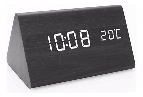 Reloj Digital De Madera Fecha Y Temperatura Triangular Grande, Color: Negro