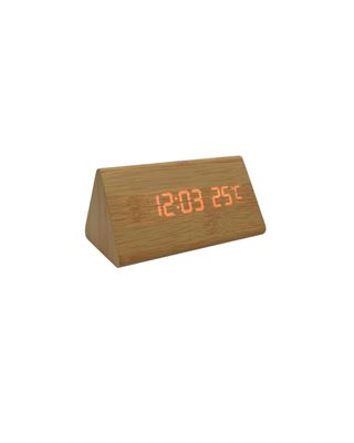 Reloj Digital De Madera Fecha Y Temperatura Triangular Grande