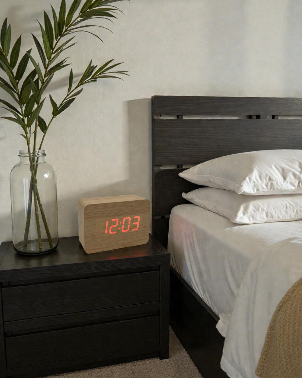 Reloj Despertador Digital De Madera Temperatura Rectangular