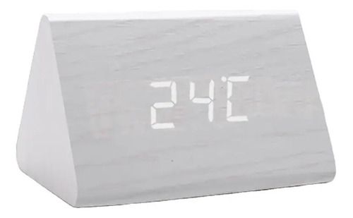Reloj Despertador Digital De Madera Temperatura Triangular - Chico, Color: Blanco