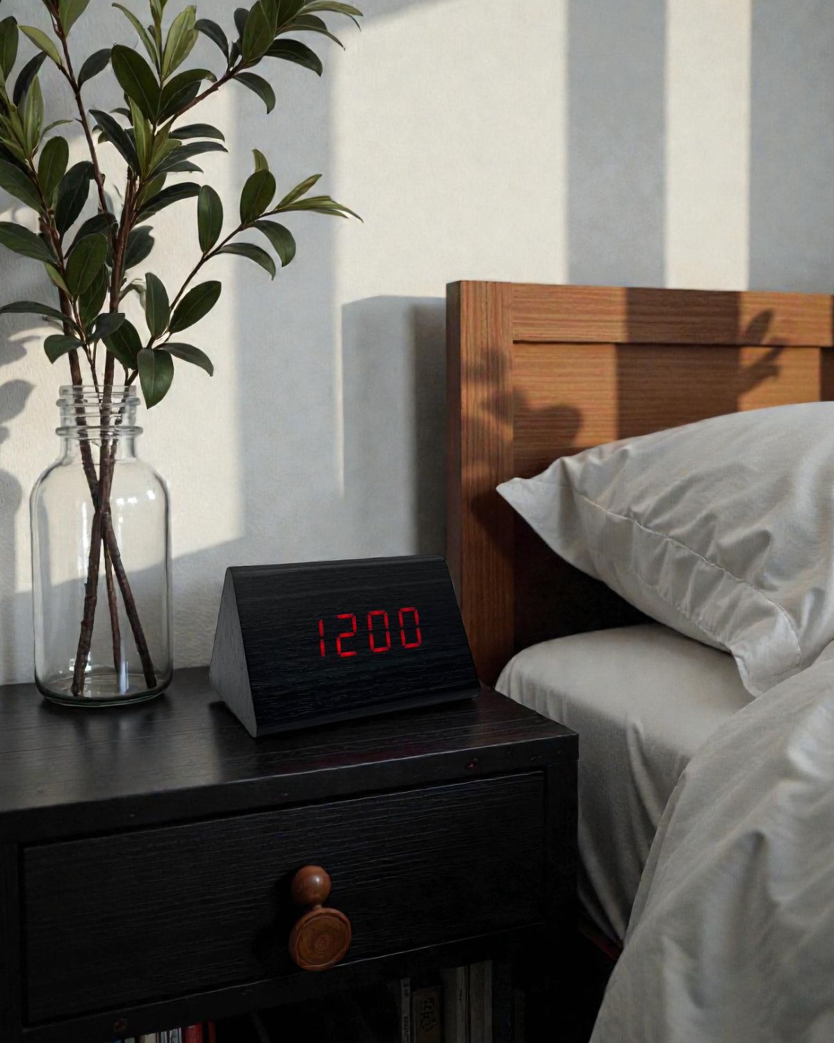 Reloj Despertador Digital De Madera Temperatura Triangular - Chico