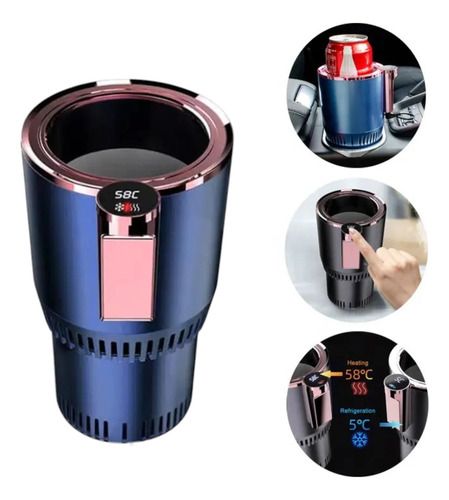 Vaso Termico Para Auto Tactil Con Indicador Temperatura Lcd, Color: Azul, Nombre del diseño: Vaso Térmico