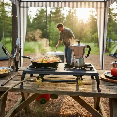 Anafe Quemador A Gas 2 Hornallas De Hierro Fundido Camping Color Negro