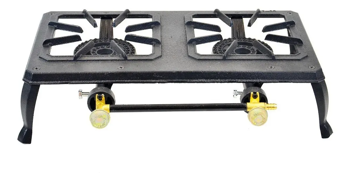 Anafe Quemador A Gas 2 Hornallas De Hierro Fundido Camping Color Negro