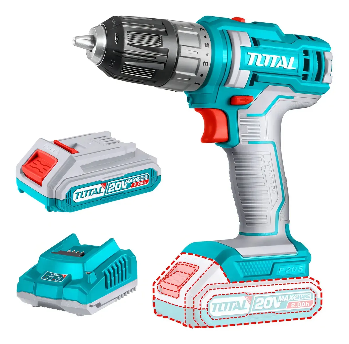 Taladro Atornillador Inalámbrico Total, Industrial, Mandril 10mm, 45nm - Con Batería 2.0ah Litio-ion Y Cargador -