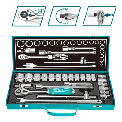 Juego De Dados, Tubos Y Llave Crique Total, Industrial, 24 Piezas, Encastre 1/2'' - Incluye Maletín Metálico