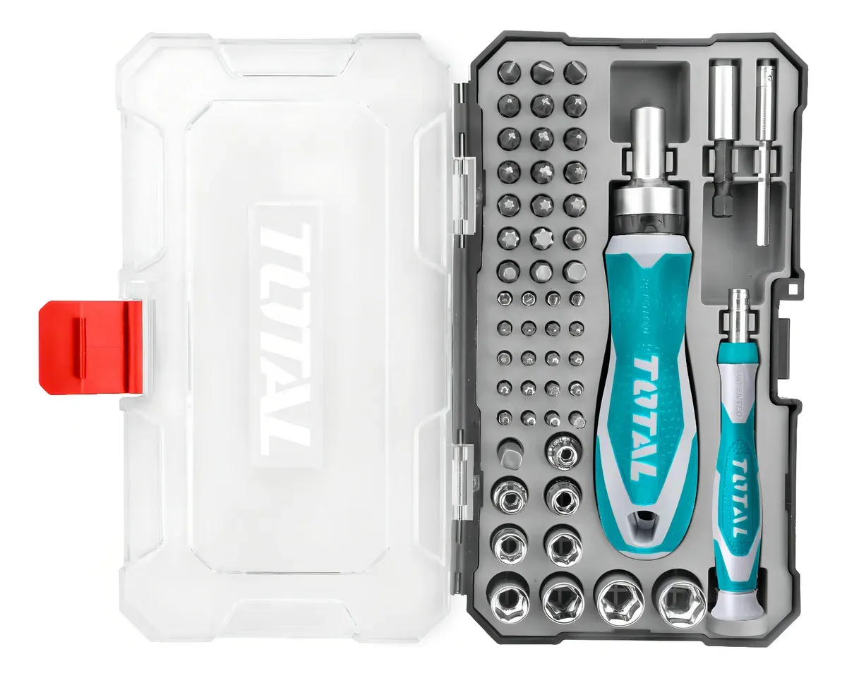 Juego De Destornillador Total, Mango Con Crique, Puntas Y Dados, 55 Piezas, Línea Industrial