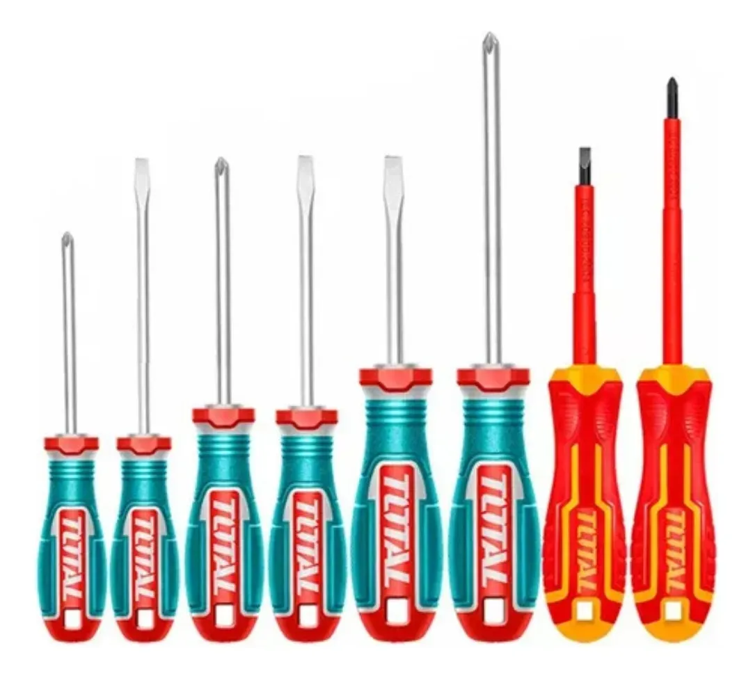 Set, Juego De 8 Destornilladores Total, Imantados - Chatos, Phillips, Aislados