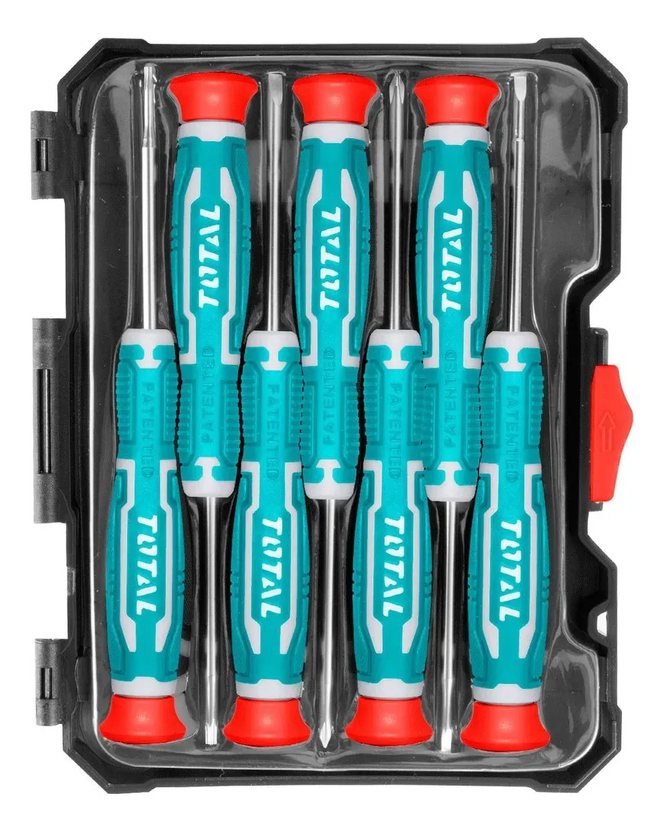 Set, Juego De 7 Destornilladores Total De Precisión Imantados, Chatos, Phillips, Torx - Incluye Organizador
