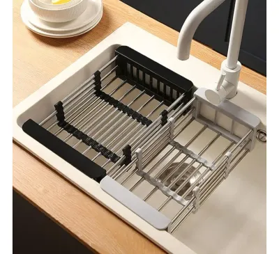 Escurridor Seca Platos Extensible Ajustable De Acero Inoxidable Siliconia Color Negro