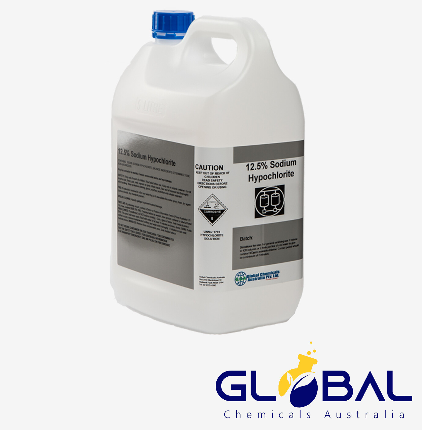 Global Sodium Hypochlorite 12.5%, Size: 5 Litre