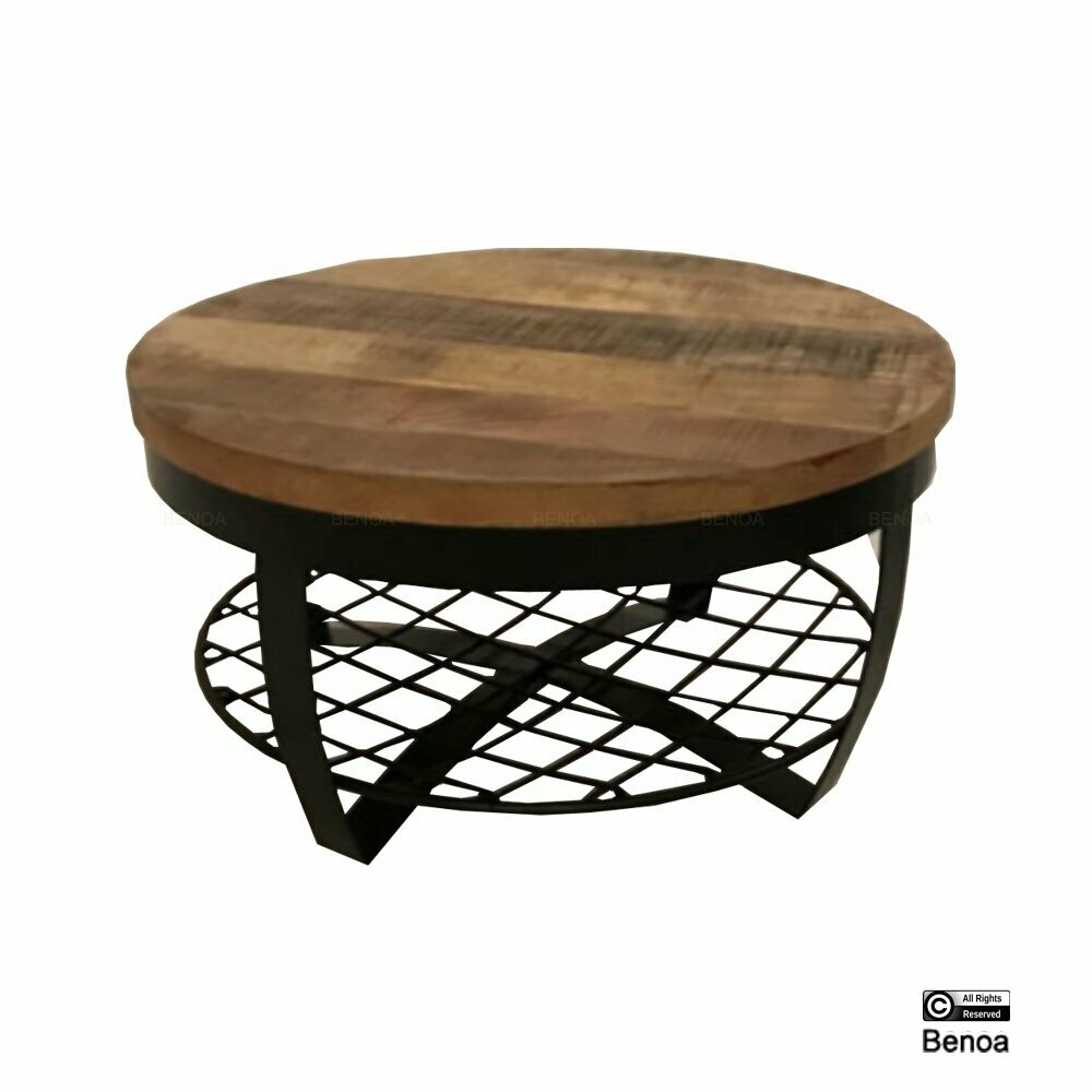 Salontafel mangohout & stalen (rond) 65x65 cm