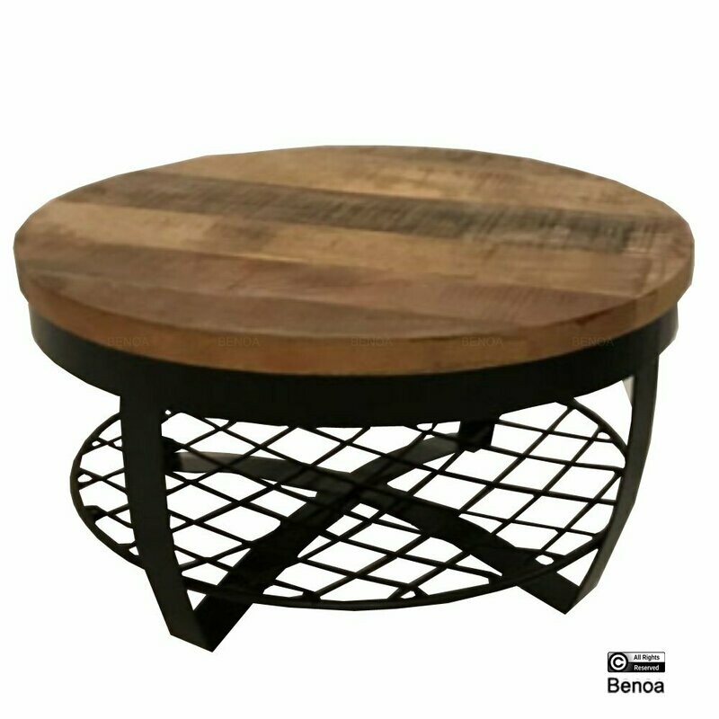 Salontafel mangohout & stalen (rond) 90x90 cm