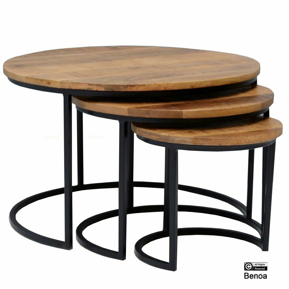 Salontafelset van 3 (rond) mangohout
