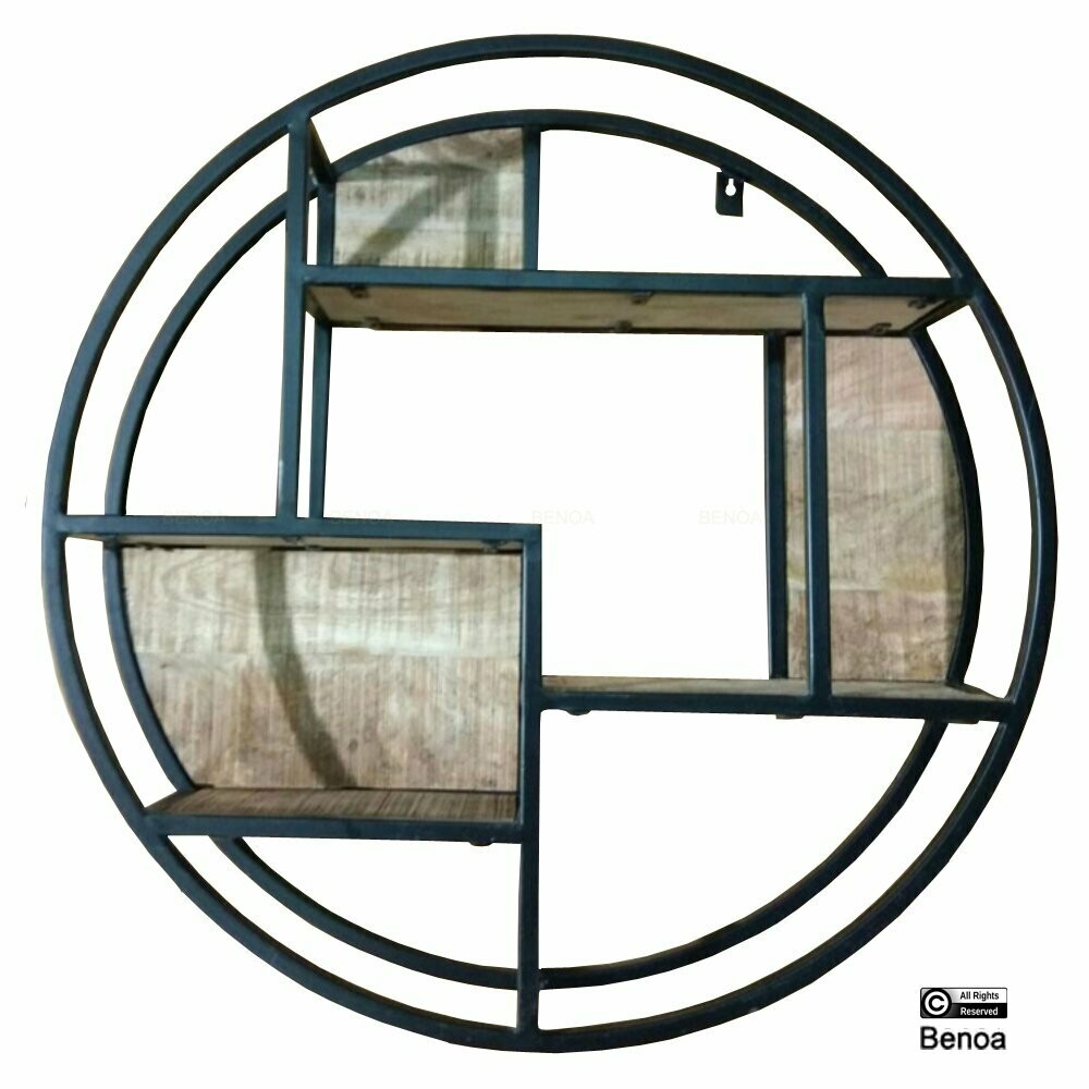 Wandrek rond (mangohout en zwart staal) 100 cm