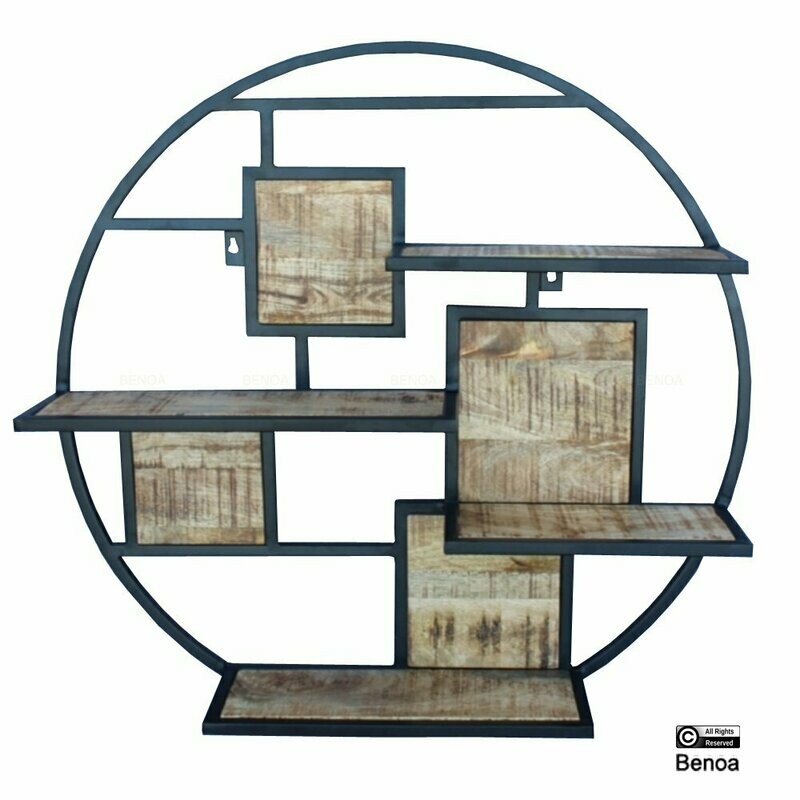 Wandrek mangohout & zwart staal 80x80x16 Wandrek mangohout & zwart staal 80x80x16