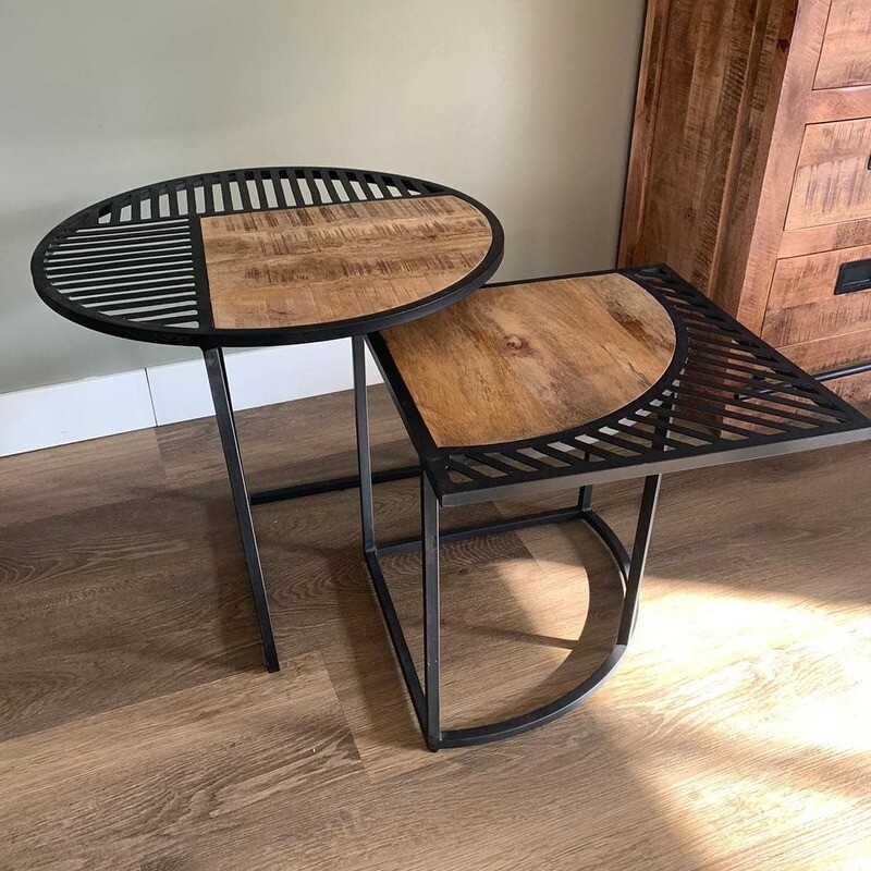Salontafelset mangohout & staal 60cm