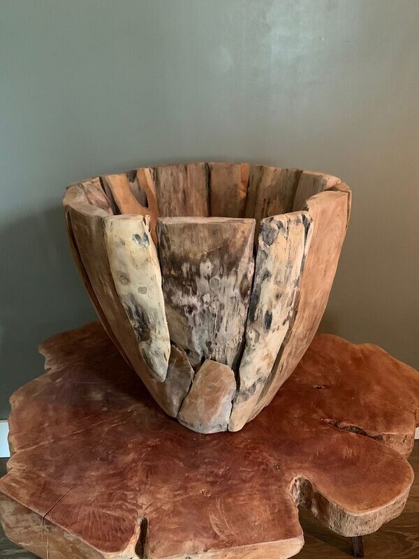Pot / bowl teakhout 35 cm hoog