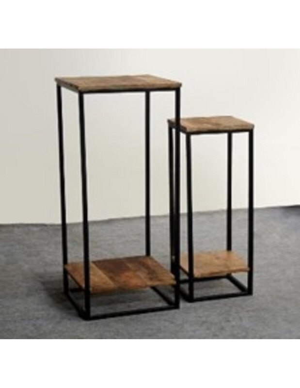 Plantenstandaard mangohout (set van 2)