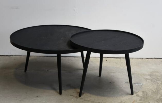 Salontafelset rond zwart mangohout Salontafelset rond zwart mangohout