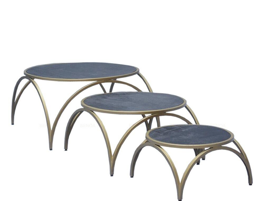 Salontafel (set van 3) mangohout & messing