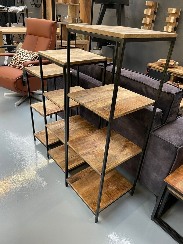 Kast (set van 3) mangohout & zwart staal