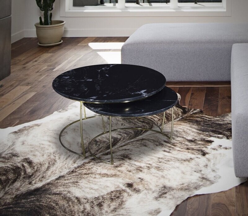 Salontafelset zwart marmer & goud