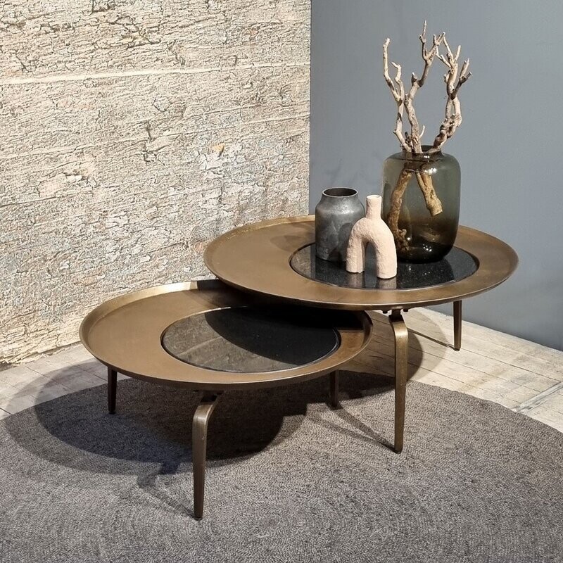 Salontafel antiek messing & marmer