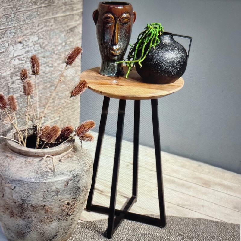 Bijzettafel mangohout / zwart staal