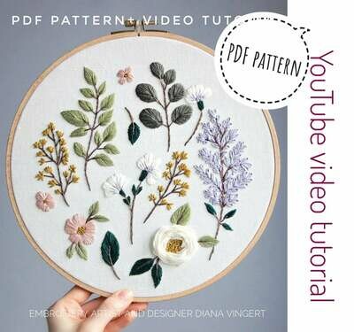 "Lilac and cherry blossom/botanical elements" pdf pattern 27,5 cm (11 inch) or 26 cm (10,5 inch) + video tutorial
