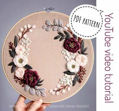 "Spring honey floral wreath" pdf pattern 26cm (10") + video tutorial