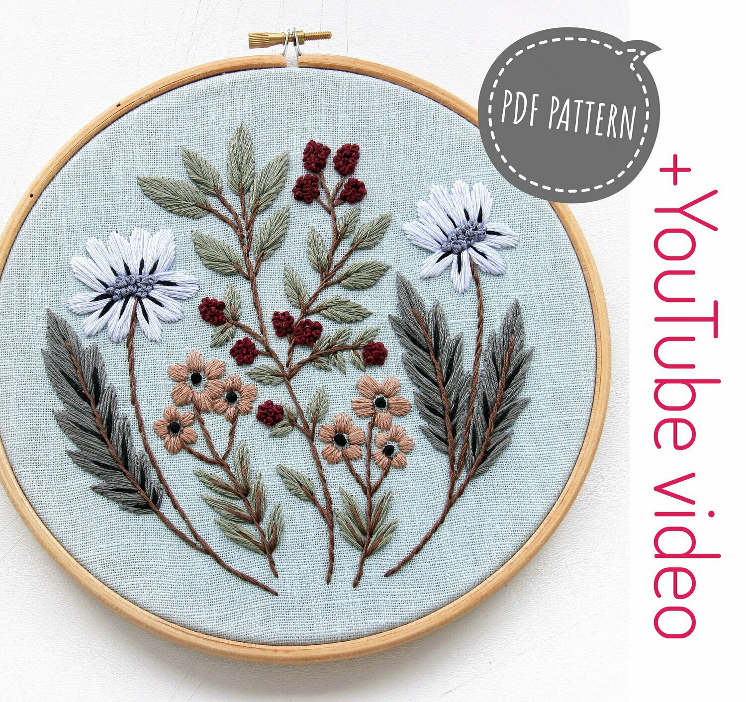 "Blue flowers" pdf pattern 20 cm (8") + video tutorial