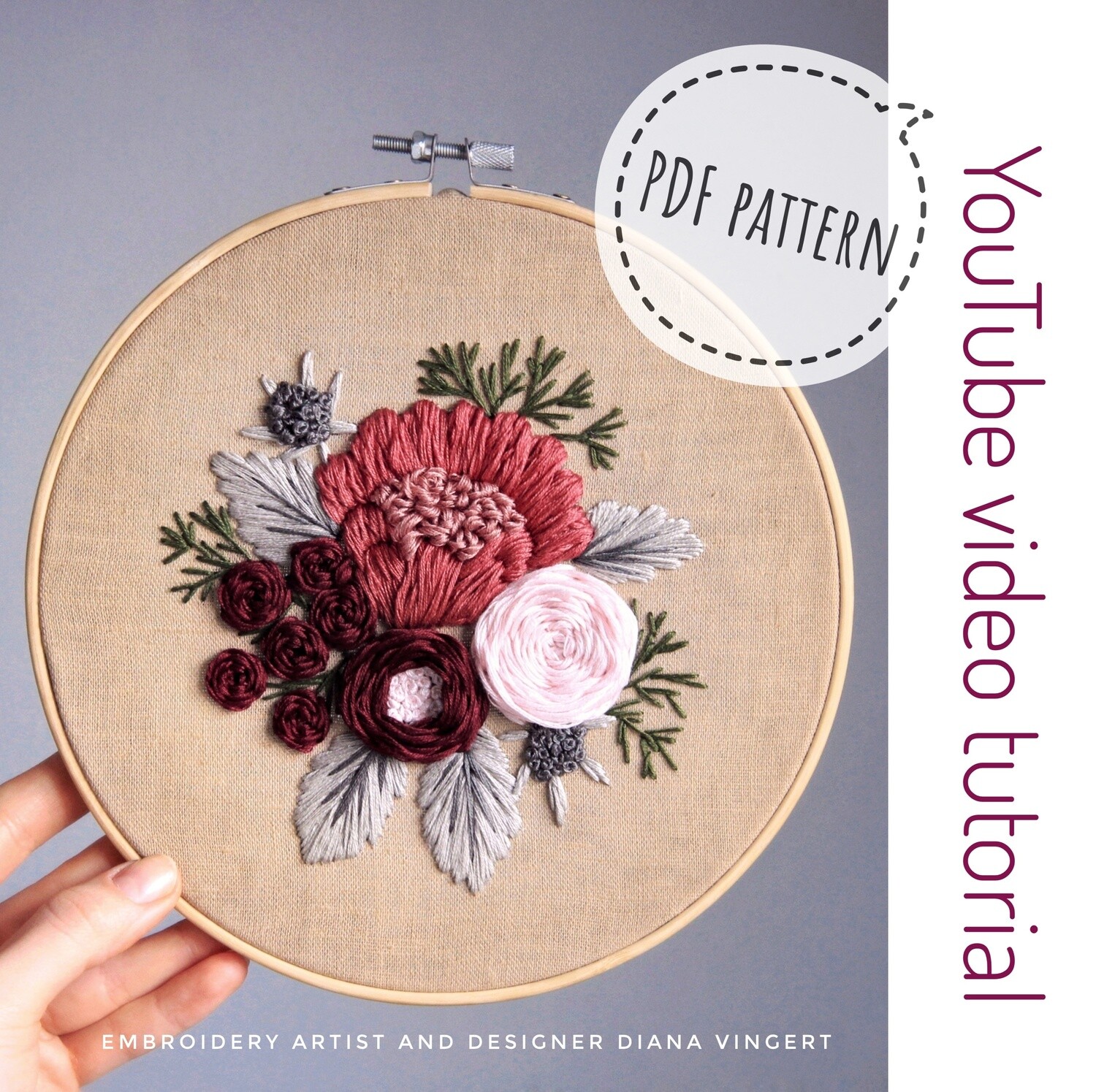 "Raspberries and thistles" pdf pattern 20 cm (8") + video tutorial