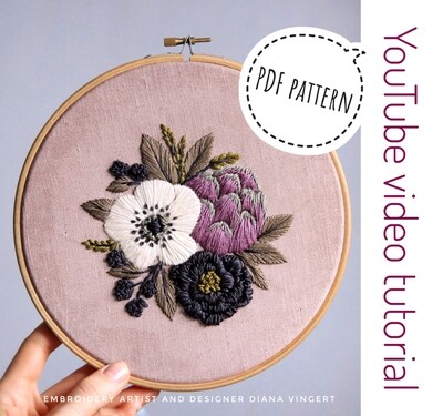 "Anemone and artichoke" pdf pattern 20 cm (8") + video tutorial