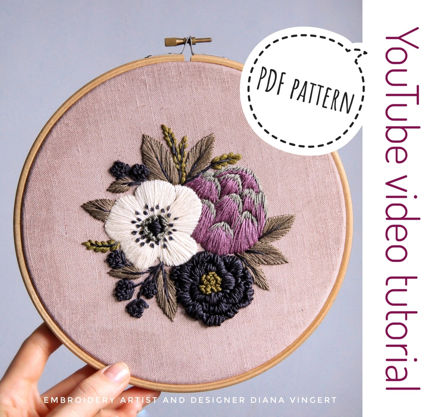 "Anemone and artichoke" pdf pattern 20 cm (8") + video tutorial