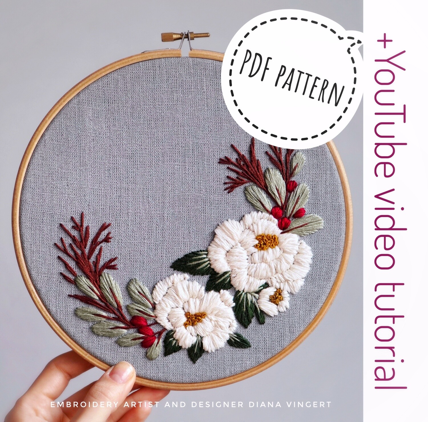 "Blooming rosehip" pdf pattern 20cm(8") + video tutorial